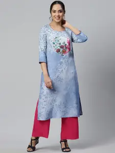 AURELIA Women Blue Floral Printed Regular Kurta