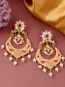 DASTOOR Peach-Coloured Contemporary Chandbalis Earrings