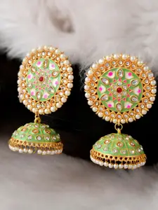 DASTOOR Green & Gold Plated Contemporary Jhumkas Earrings