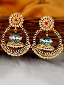 DASTOOR Green Gold-Plated Contemporary Drop Earrings