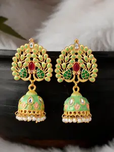 DASTOOR Green & Gold Plated Contemporary Jhumkas Earrings