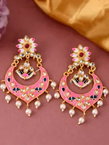DASTOOR Pink & Gold Plated Contemporary Chandbalis Earrings