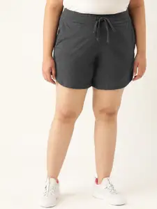 theRebelinme Women Plus Size Charcoal High-Rise Pure Cotton Shorts