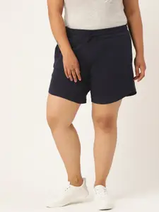 theRebelinme Women Navy Blue High-Rise  Plus Size Pure Cotton Shorts