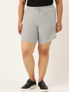 theRebelinme Women Grey High-Rise Plus Size Pure Cotton Shorts