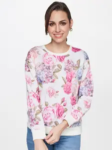 AND White & Pink Floral Print Top