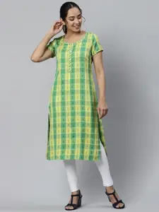 AURELIA Women Green Checked Kurta