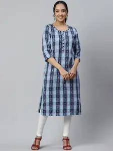 AURELIA Women Blue & Navy Blue Floral Printed Kurta