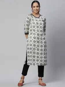 AURELIA Women Floral Printed Checked Kurta