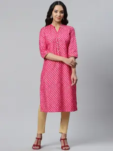 AURELIA Women Pink Ethnic Motifs Printed Floral Handloom Kurta