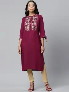 AURELIA Women Pink Ethnic Motifs Yoke Design Asymmetric Kurta