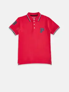 Pantaloons Junior Boys Red Solid Cotton Polo Collar T-shirt