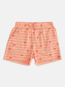Pantaloons Junior Girls Peach-Coloured Printed Cotton Shorts