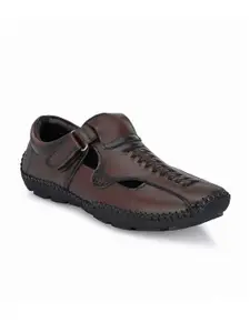 SHENCES Men Brown Synthetic Leather Shoe-Style Sandals