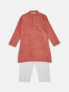 indus route by Pantaloons Boys Coral Self Design Pure Cotton Kurta with Pyjamas
