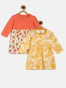 MINI KLUB  Kids Girls Yellow & Orange Gathered  Dress Pack O f 2