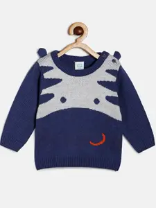 MINI KLUB Boys Navy Blue & Grey Animal Graphics Pullover with Embroidered Detail