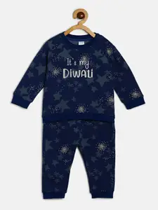 MINI KLUB Boys Navy Blue Printed T-Shirt with Pyjamas