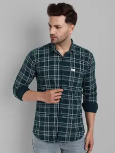 Majestic Man Men Teal Slim Fit Tartan Checked Cotton Casual Shirt