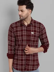 Majestic Man Men Maroon Slim Fit Tartan Checks Checked 100% Cotton Casual Shirt