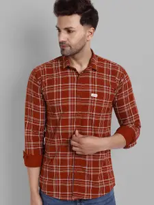 Majestic Man Men Rust Orange Slim Fit Tartan Checked Casual Shirt