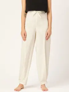 MBeautiful Women Off White Solid Organic Cotton Carrot Fit Lounge Pant