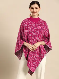 Anouk Women Pink & Grey Longline Poncho