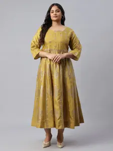 W Women Yellow Ethnic Motifs Satin Ethnic Maxi Dress