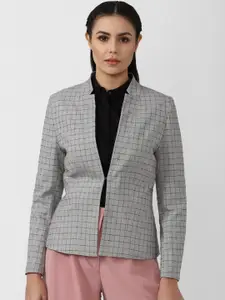 Van Heusen Woman Grey Checked Pure Cotton Single Breasted Blazers
