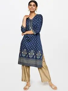 Global Desi Women Blue Ethnic Motifs Printed Kurta