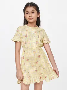 AND Kids Yellow Floral Checked  Shirt Dress
