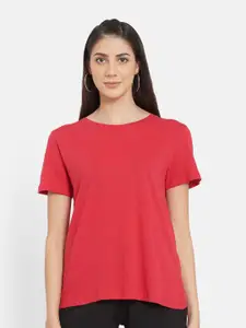 UNMADE Women Red Organic Cotton T-shirt
