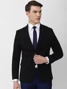 Van Heusen Men Black Solid Single-Breasted Slim-Fit Formal Blazer