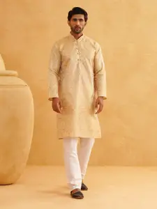 SOJANYA Men Beige & White Solid Kurta with Churidar