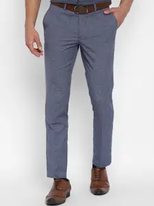 Turtle Men Blue Linen Self Design Slim Fit Trousers