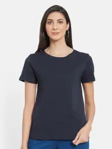 UNMADE Women Navy Blue Organic Cotton T-shirt