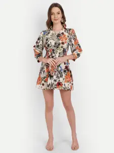 Rediscover Fashion Floral Crepe Collar Skater Mini Dress