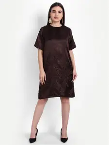 Rediscover Fashion Brown Crush Satin A-Line Dress