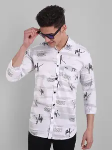 Majestic Man Men White Slim Fit Printed Casual Shirt