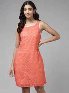 Aarika Coral Pink Cut-Out Design Sheath Dress