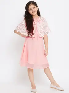 Stylo Bug Pink A-Line Midi Dress With Floral Cape Jacket
