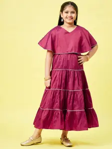 Stylo Bug Girls Maroon Layered Ethnic Maxi Dress