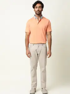 RARE RABBIT Men Peach-Coloured Polo Collar Slim Fit T-shirt