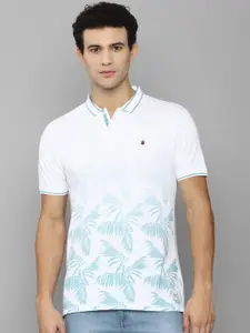 Louis Philippe Jeans Men White & Blue Floral Printed Polo Collar Slim Fit T-shirt