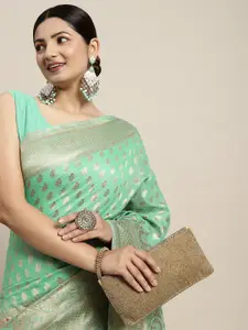 Saree mall Green & Golden Silk Cotton Woven Design Banarasi Saree