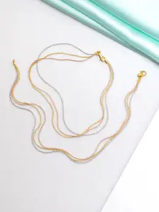 Zavya Pair Of 925 Sterling Silver Gold-Toned Rhodium-Plated Anklet