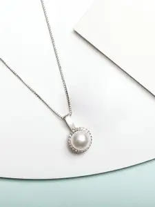 Zavya Silver-Toned Sterling Silver Rhodium-Plated Pearl Pendant