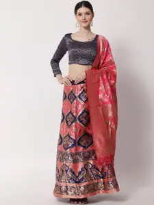 DIVASTRI Pink & Blue Ready to Wear Lehenga & Unstitched Blouse With Dupatta