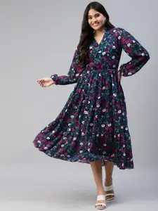 plusS Women Black Floral Midi Dress