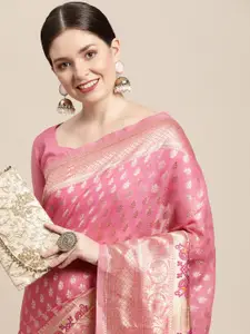 Saree mall Pink & Gold Floral Zari Silk Cotton Celebrity Banarasi Sarees
